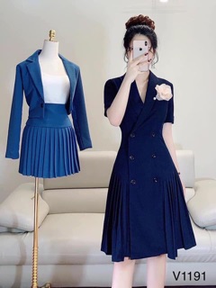 Váy xanh đen cổ vest