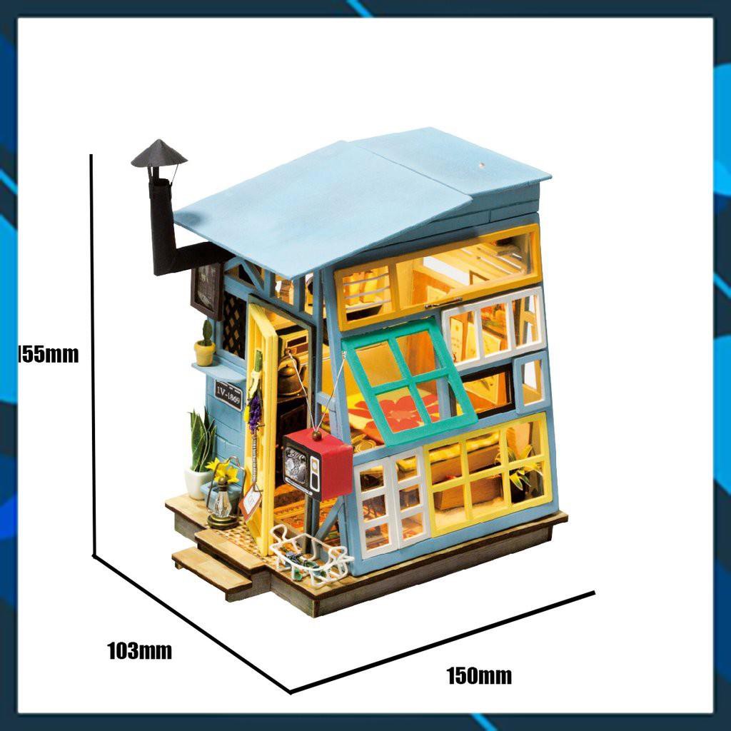 Mô hình nhà búp bê gỗ DIY Nhà búp bê có đèn Wooden hut Robotime Toy World