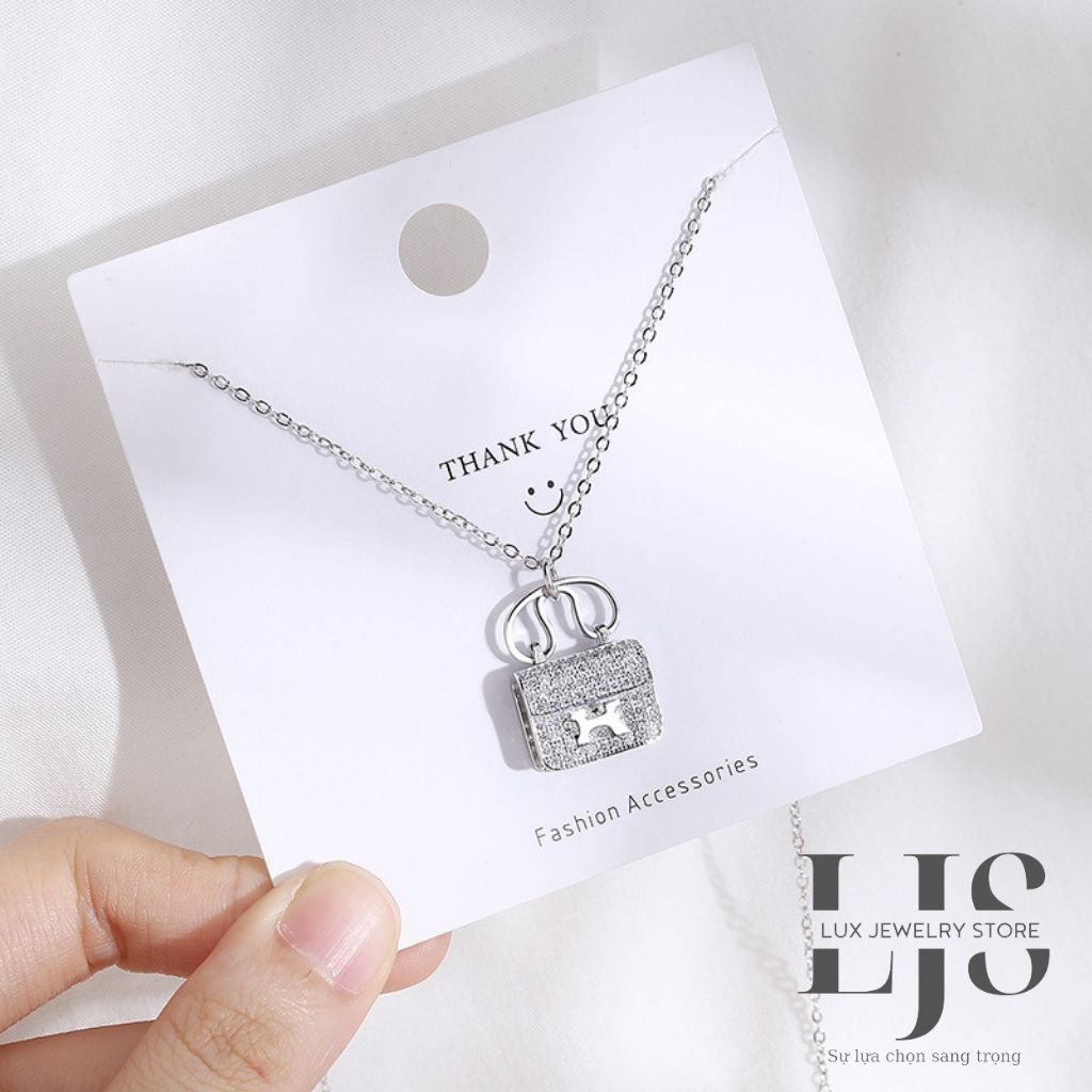Dây chuyền nữ mạ bạc 925 không gỉ, vòng cổ nữ hình túi sách đính đá sang trọng LUX958