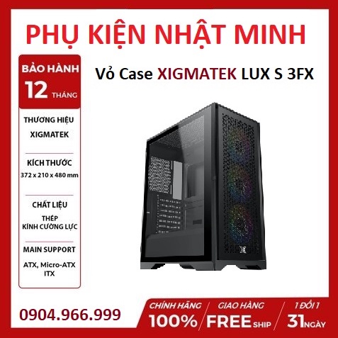 Vỏ case PC Xigmatek LUX S 3FX sẵn 3 fan led trước chỉnh led nhiều chế độ bằng nút, chất liệu siêu xịn đường nét tinh tế