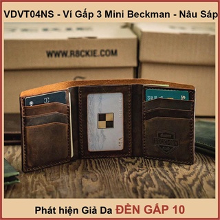 Ví da nam gấp 3 Beckman cao cấp - da sáp Crazy Horse nhập khâủ - may thủ công tỉ mỉ -Nâu sáp VDVT04NS - R8ckie
