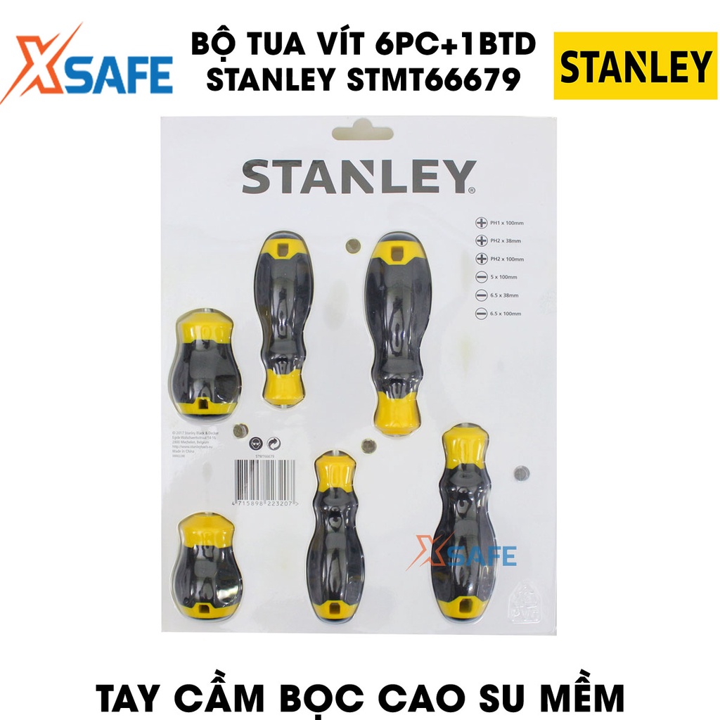 Bộ tua vít STANLEY STMT66679 6 chi tiết kèm bút thử điện Bộ 3 tua vít dẹp, 3 vít bake thép CR-V - [XSAFE]
