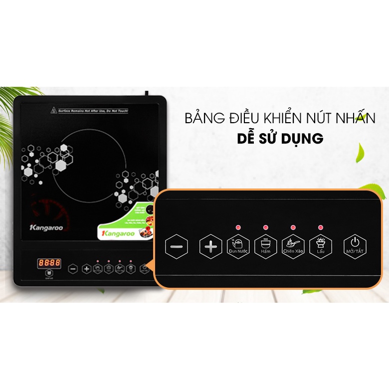 Bếp Điện Từ Đơn Kangaroo KG15IC1 Tặng Kèm Nồi Lẩu, Công Suất 1800W, Mặt kính Crystal, 4 Chức Năng Nấu Đa Dạng - BH 1 Năm