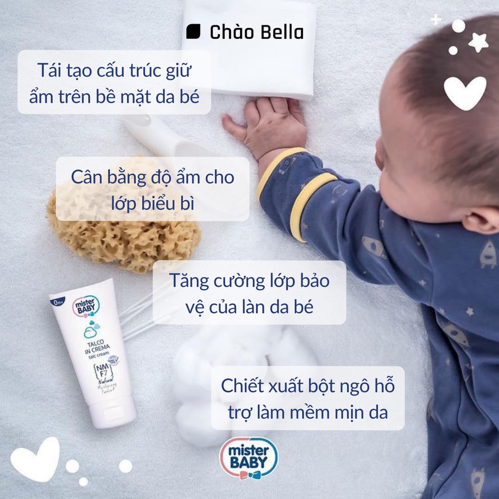 Kem Dưỡng Da Cho Bé Yêu Mister Baby Talc (ITALY) | Bảo Vệ Làn Da - Cân Bằng Độ Ẩm - Ngăn Ngừa Vi Khuẩn Có Hại (150ml)