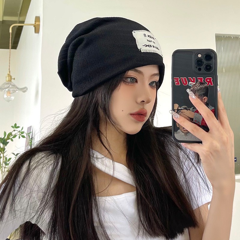 Mũ len dệt kim vá lỗi phong cách Hàn Quốc hot trend tik tok