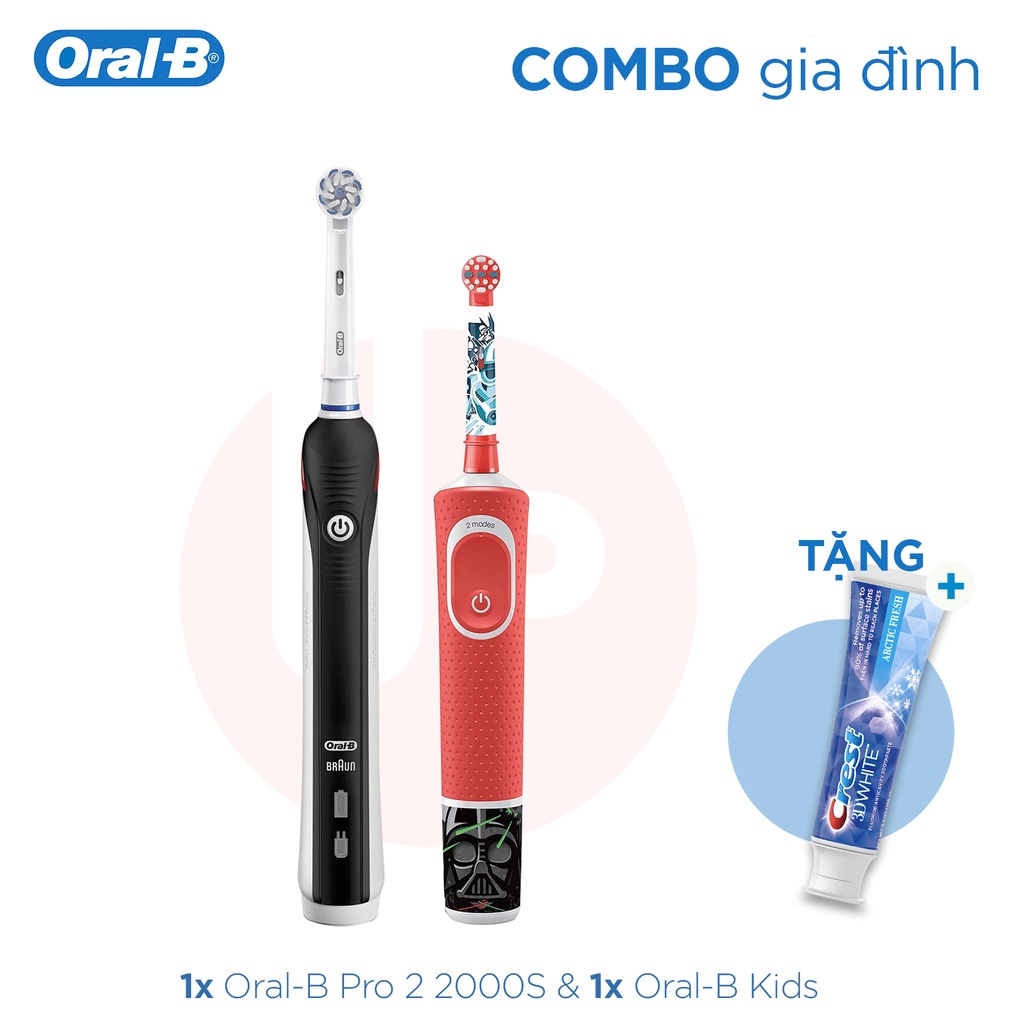 Set 2 bàn chải điện Oral-B người lớn &amp; trẻ em (Oral-B Pro 2 2000, Oral-B Kids)