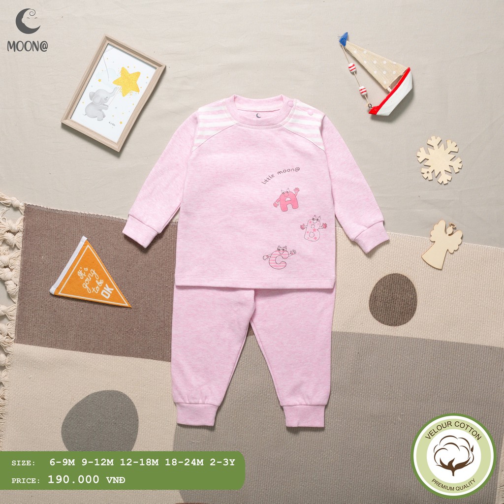 [CHÍNH HÃNG] Bộ cotton nhung cài vai họa tiết chữ cái Moon