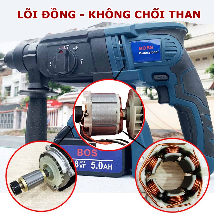 Máy khoan pin bê tông Bosch 118 V, Lõi đồng 100%, không chổi than, 3 chức năng, 2 pin siêu mạnh mẽ.