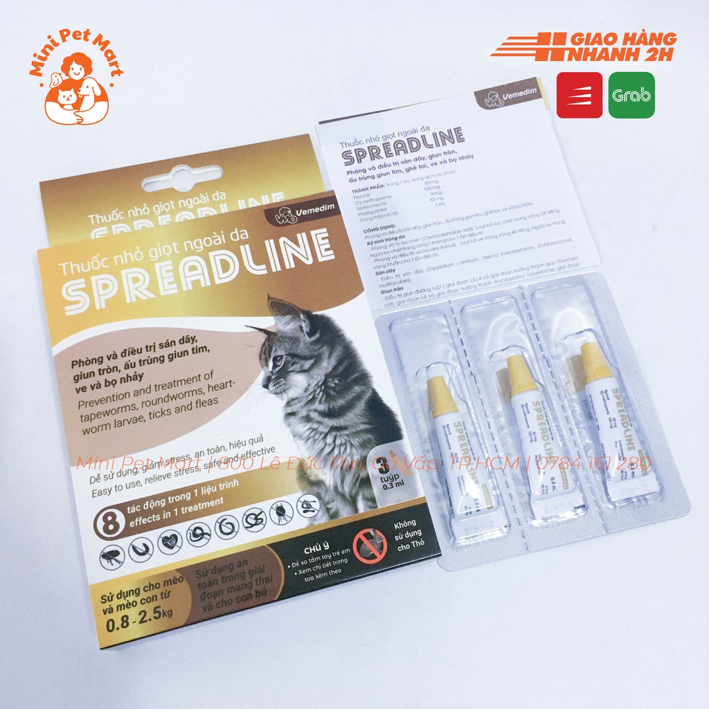 SPREADLINE - Thuốc nhỏ phòng và trị 8 loại ve, bọ chét, sán, giun, ấu trùng cho mèo