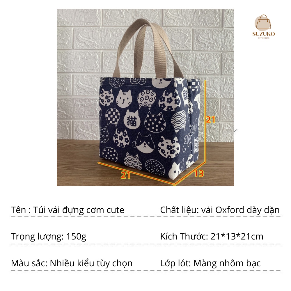 Túi đựng hộp cơm, túi đựng cơm giữ nhiệt xinh mang hộp cơm văn phòng vải Canvas chống thấm nước SUZUKO BAGS TV01