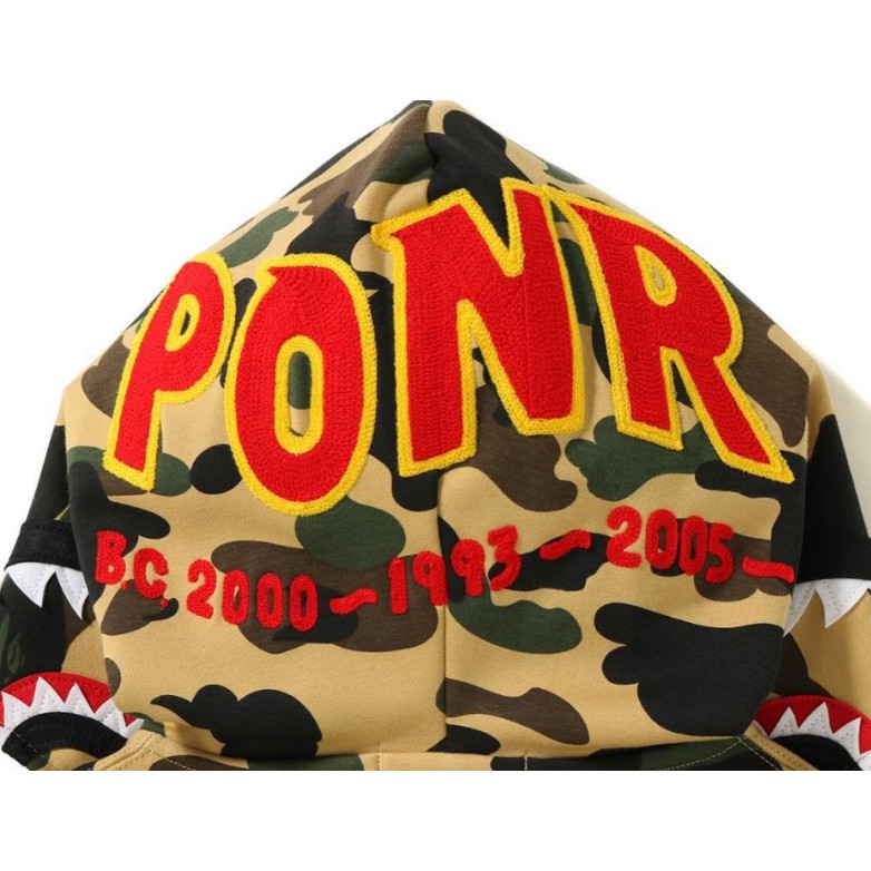 New Bape X PONR 🔥 Shark Zipper Hoodie Sweater Men Women Camouflage Plus velvet Coat