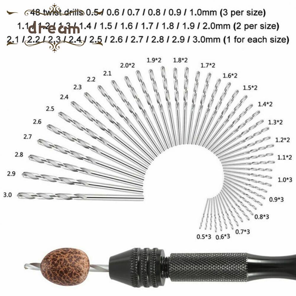 【DREAMLIFE】49 Pc Drill Bits Kit With Micro Spiral Hand Push Drill For Tool/Model Making New