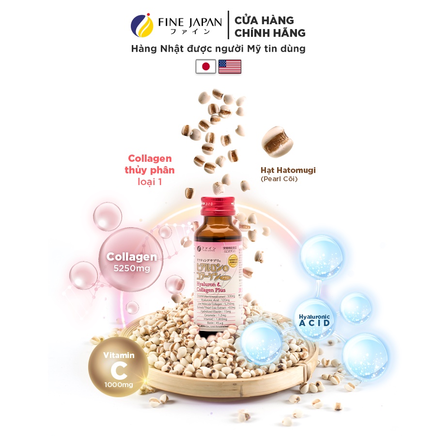 Combo 3 Hộp Collagen Nước Dưỡng Da Mờ Thâm Nám - Fine Japan Hyaluron Collagen Plus 3 Hộp x 10 Chai x 50ml