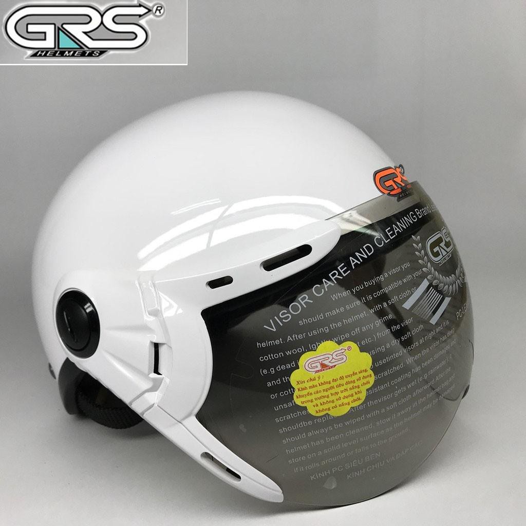 Mũ bảo hiểm nửa đầu có kính GRS A33k màu trắng bảo hành 12 tháng chính hãng Shop Mũ 192