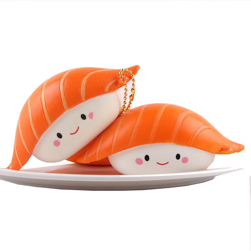 Dễ thương Squishy Cơm nắm Cá hồi Sushi Trẻ em Đồ chơi Chậm Tăng Mềm Giảm Căng thẳng Móc khóa Mặt dây chuyền Giải nén Bóp Bóp Đồ chơi Thần tài