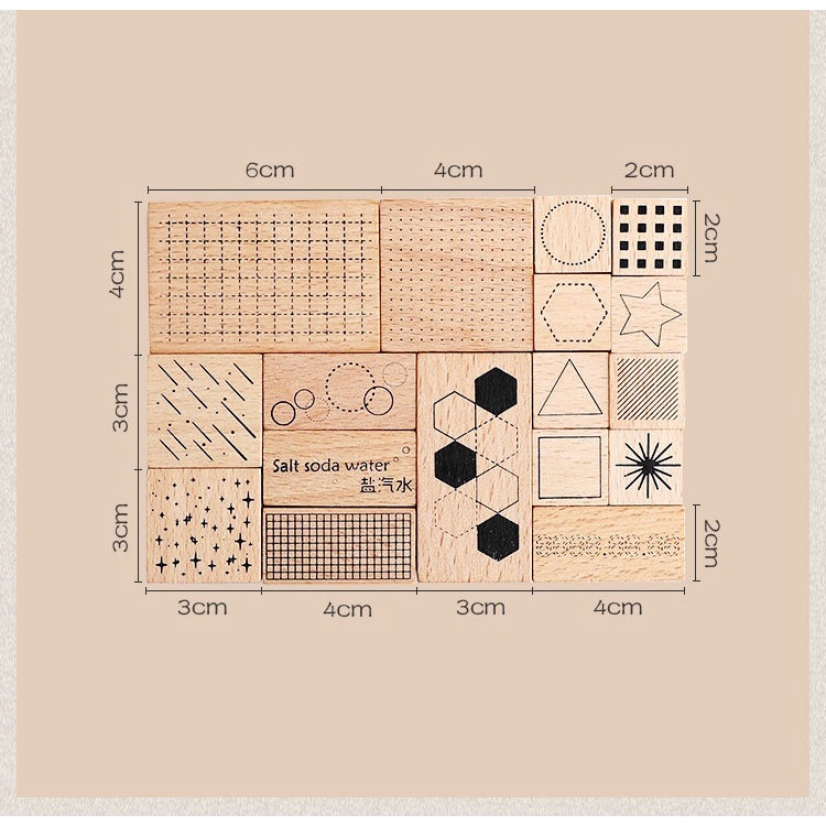 Bộ 17 Con Dấu Gỗ Hình Chữ Nhật In Các Hình Độc Đáo