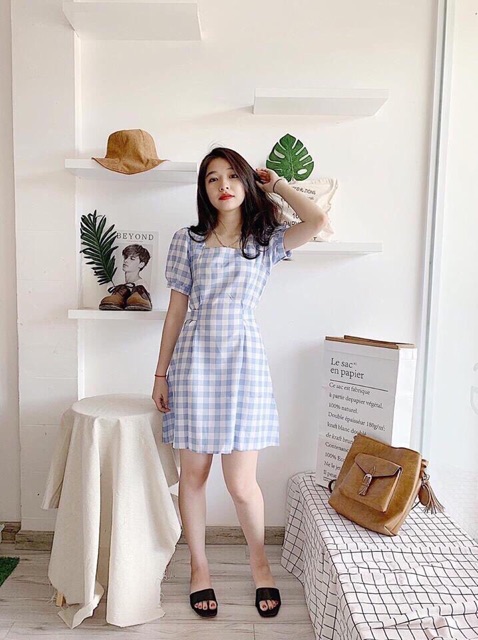 ĐẦM XÒE CỔ U CARO XANH/ ĐỎ CHẤT ĐẸP LÊN DÁNG TRẺ TRUNG