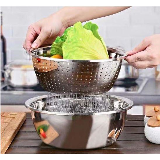 Set rổ và bát inox304 siêu bền đẹp [ 5 món ]