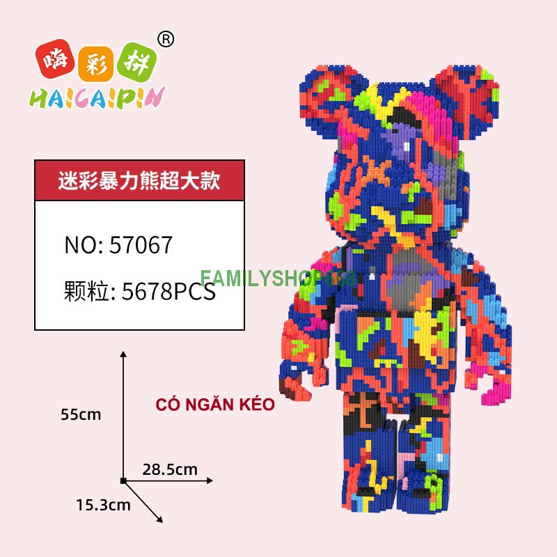Xếp hình Gấu Bearbrick cỡ lớn 50cm - 55cm jinx ô chữ chữ love junio macau Đồ chơi lắp ráp nano 3d  bear bricK