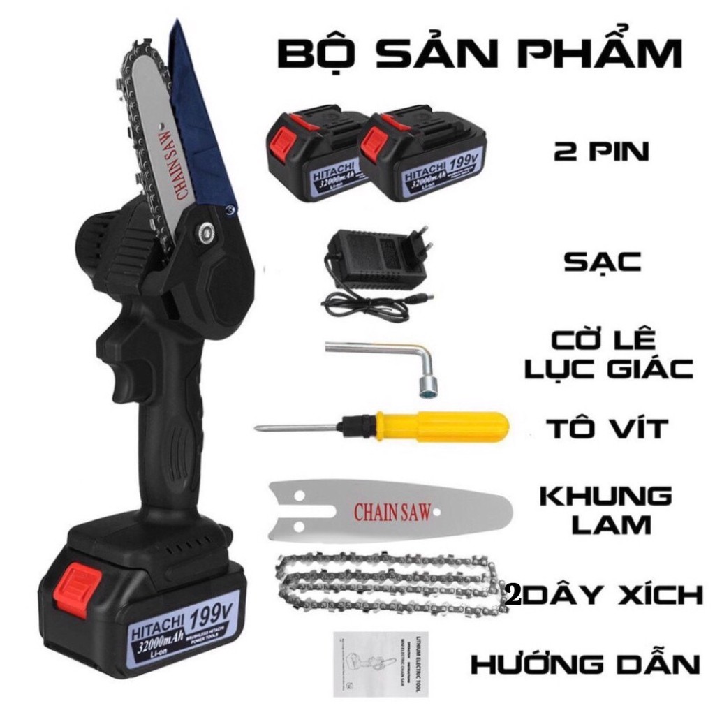 ƯU ĐÃI CƯA XÍCH CẦM TAY MINI CHẠY PIN HITACHI 199V , DÙNG CHUNG PIN MAKITA 18V  HỖ TRỢ BH 1-1 24/7