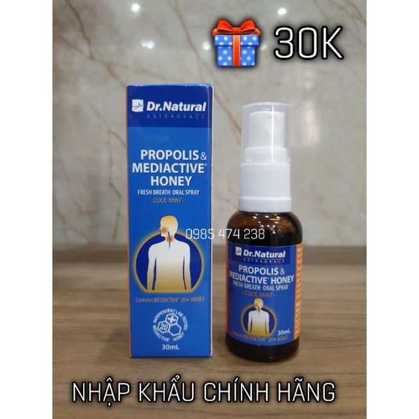 Keo ong xịt họng Úc PROPOLIS & MEDIACTIVE HONEY FRESH BREATH ORAL ( 30 ml) giảm đau họng, rát họng