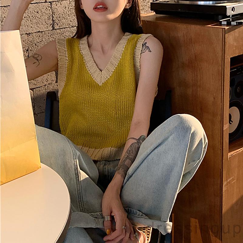 Áo Len Không Tay Họa Tiết Sọc Caro Màu Sắc Thời Trang Mùa Thu