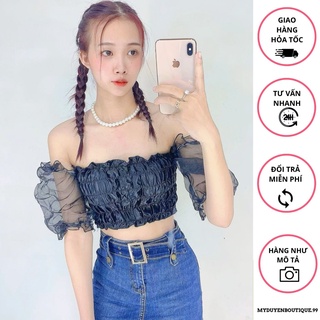Áo croptop bo nhúng phối voan kiếng