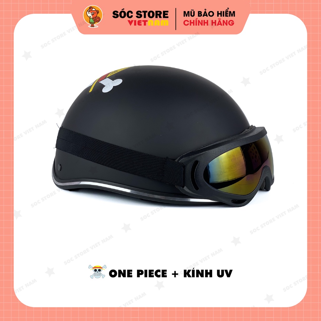 Mũ bảo hiểm nửa đầu 1/2 One Piece Sóc Store kèm kính phi công, kính UV