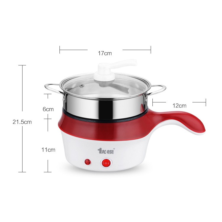 Nồi Lẩu Điện Mini Đa Năng Có Tay Cầm 18cm Kèm Xửng Hấp Inox Siêu Tiện Lợi