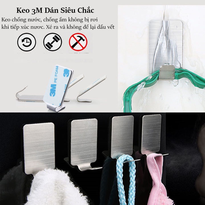 Móc dán tường chịu lực inox 3M cao cấp, Móc treo tường dán siêu dính