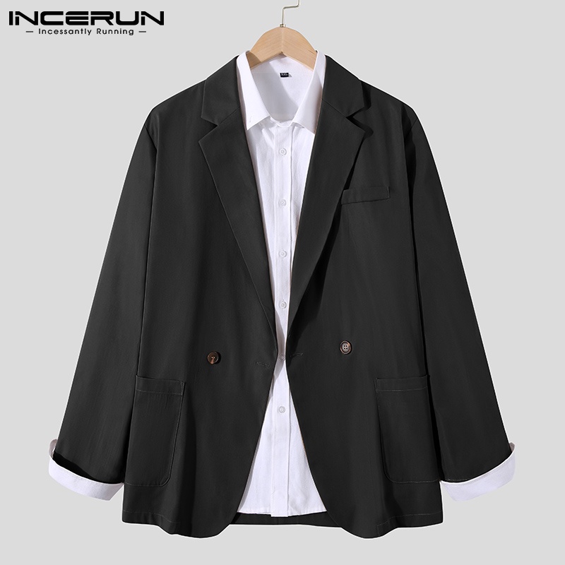 Áo khoác blazer INCERUN tay dài với hai nút gài cổ mép lật thời trang dành cho nam