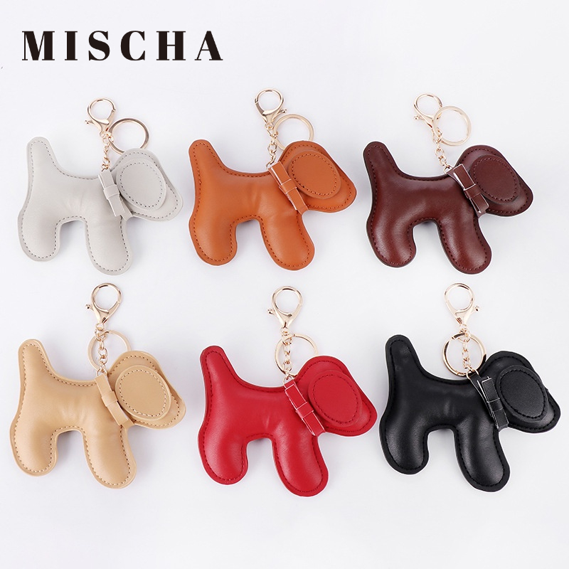 MISCHA Móc Khóa Da PU Màu Trơn Hình Cún Con Phong Cách Âu Mỹ Dễ Phối Đồ