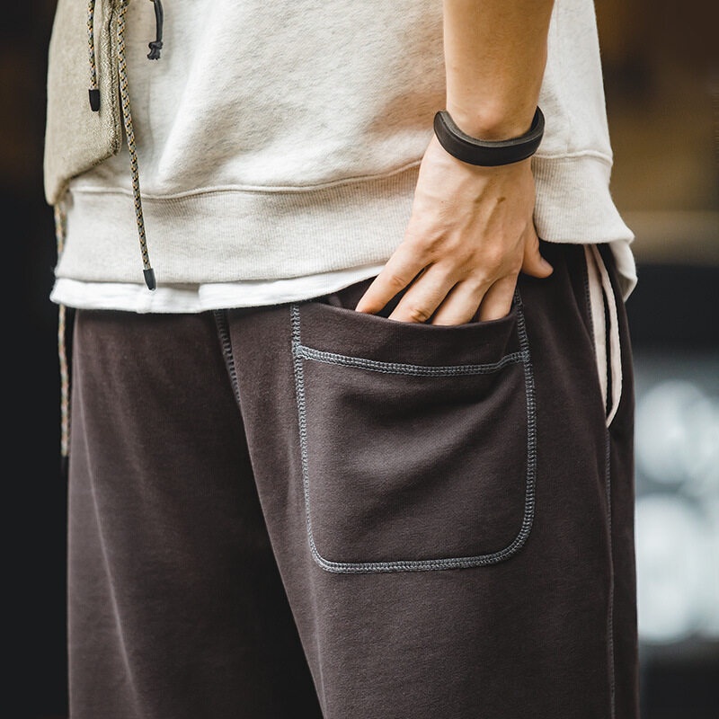 MADEN  tooling men's Japanese retro waist elastic waist drawstring gray casual trousers