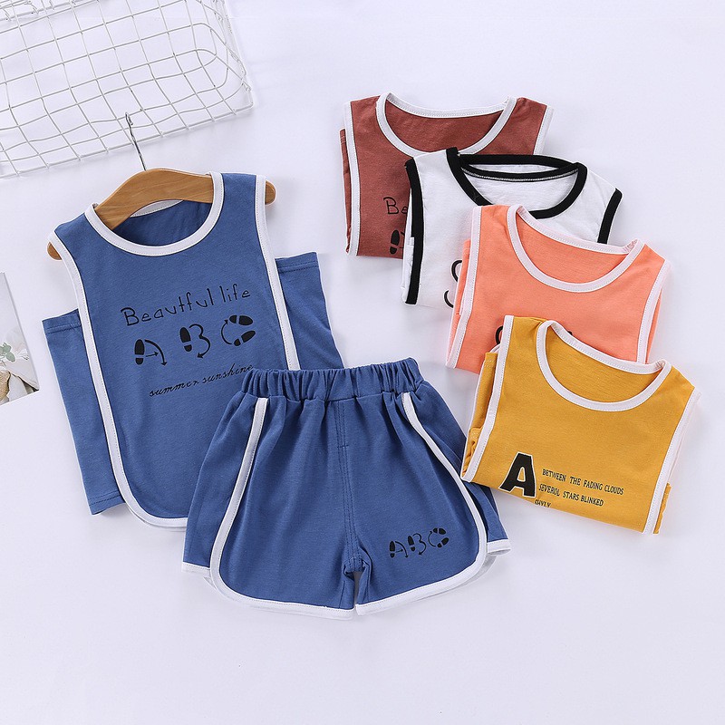 Bộ vest trẻ em mùa hè cotton nam nữ thể thao quần đùi trẻ em, xu hướng bình thường của em bé, bộ đồ hai mảnh