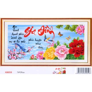 Tranh Thêu Chữ Thập 3D có kết hạt và bướm nhựa Gia Đình Hạnh Phúc Bình Yên X8059 (KHÁCH TỰ THÊU) KT:74X39CM