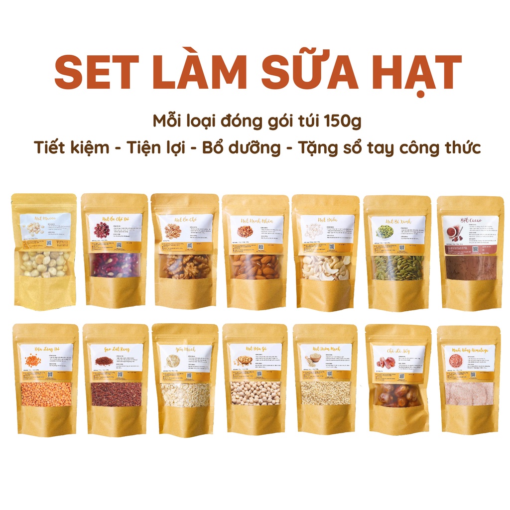 SET HẠT LÀM SỮA GÓI 150g  - Tặng Sổ Tay Công Thức Sữa Hạt