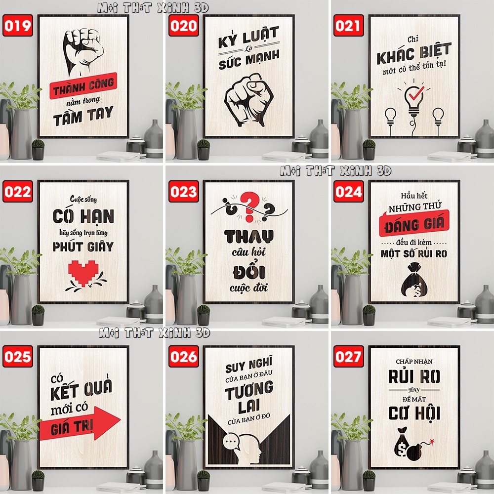Tranh treo tường, tranh gỗ decor truyền cảm hứng, trang trí văn phòng, quán cafe, homestay, gia đình nội thất xinh 3d