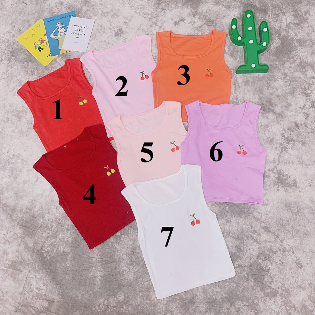 Áo kiểu cọc tay cổ tròn thêu trái cherry xinh xắn siêu xinh xắn