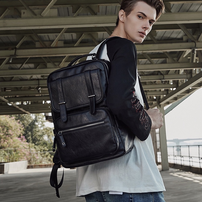 Balo Da PU Đựng Laptop 14 / 15.6 Inch Đa Năng Chống Thấm Nước