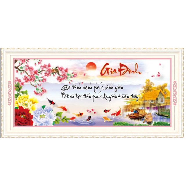 Tranh thêu chữ thập Gia đình hạnh phúc Ailuo AL53563 |88x43cm| -Chưa thêu