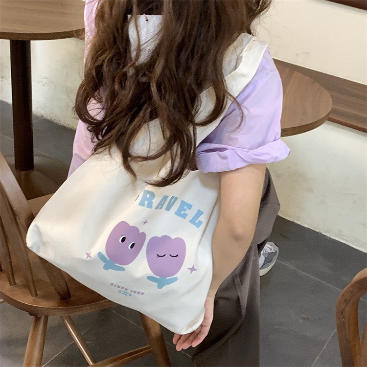 Túi Tote Vải Canvas Dạng Bầu Hoa Tím Dễ Thương Có Túi Con Thời Trang Ulzzang Hàn Quốc  MTT0088