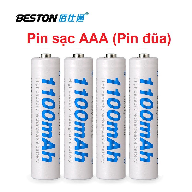 Vỉ 04 Pin sạc AAA (3A) BESTON , Pin đũa sạc dung lượng 1100mAh, 600mAh, 800mAh, 1300mAh Tặng kèm hộp đựng pin