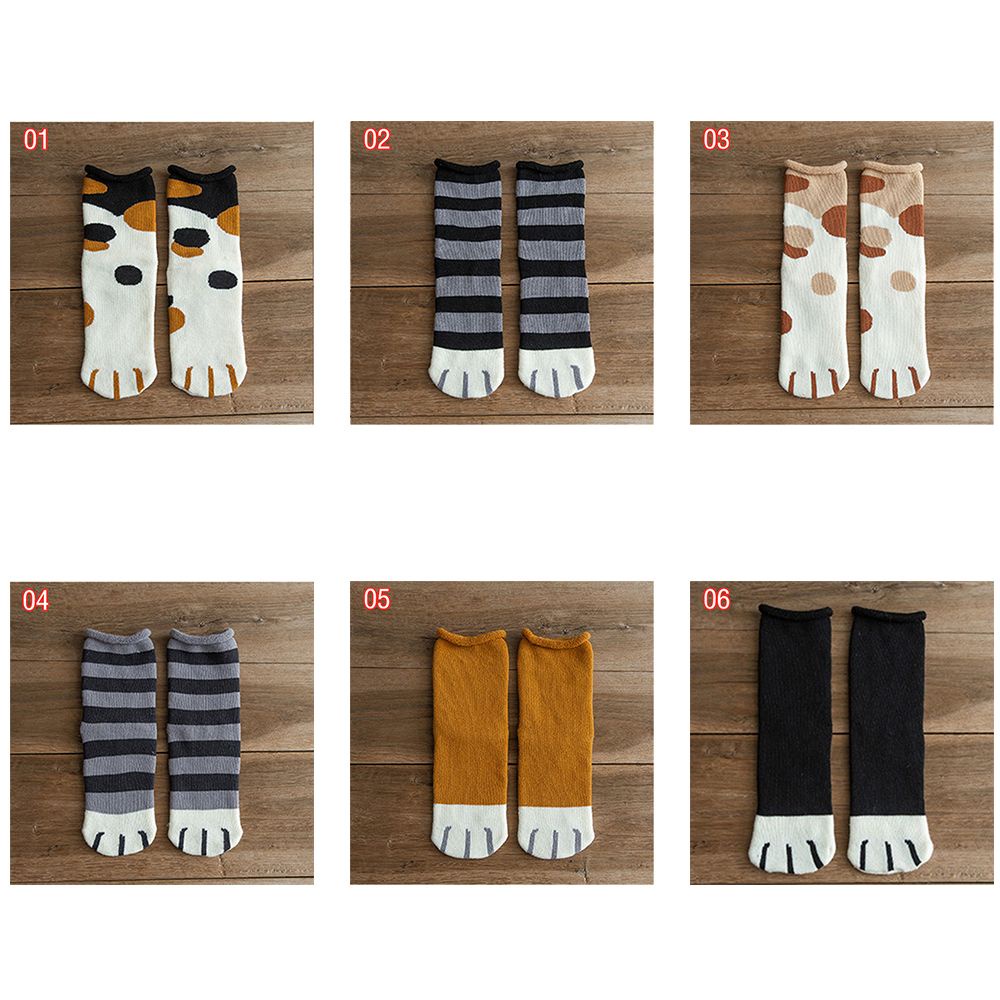Vớ cotton dày mềm mại in họa tiết dấu chân mèo giữ ấm mùa đông xinh xắn dành cho nữ