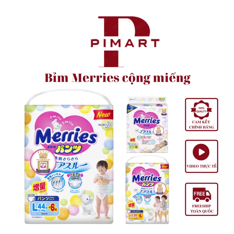 (Cộng Miếng) Bỉm Merries Nội Địa Nhật, Tã Dán/Quần Merries thêm miếng NB96/S88/M68/L58/M64/L50/XL44/XXL28