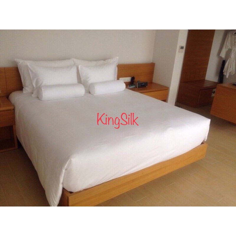 Bộ Chăn Ga KingSilk Dùng Trong Khách Sạn 5 Sao-Chất Liệu Cotton Trắng Trơn T300