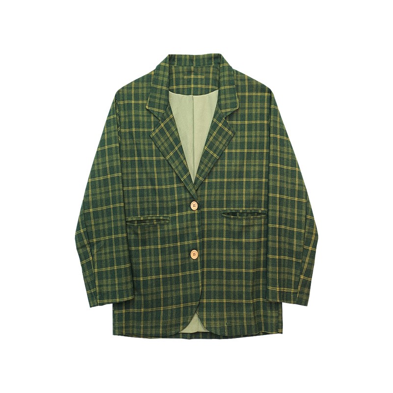 (HÀNG SẴN) Áo khoác blazer nữ kẻ sọc caro màu xanh lá style Hàn Quốc vintage (New_Arrivals_Hot) | BigBuy360 - bigbuy360.vn