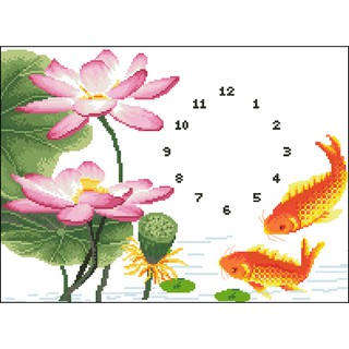 Tranh Thêu Chữ Thập Cá Chép bên Hoa Sen