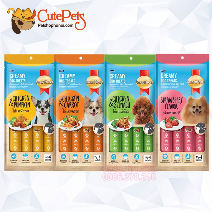 Bánh thưởng cho chó dạng súp Smart Heart Creamy Dog Treats 15gx4 kem soup thưởng - CutePets