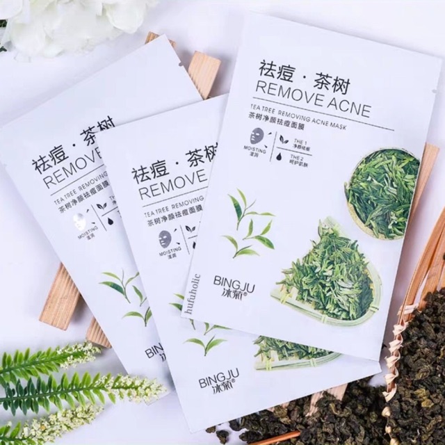 Mặt Nạ Tràm Trà Bingju Giảm Mụn Mờ Thâm Teatree Removing Acne Mask Mặt - Nạ Trà - Xanh Mn98