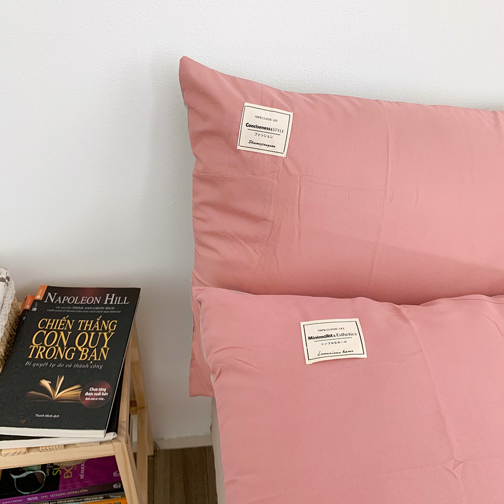 Bộ chăn ga và vỏ gối Cotton TC REE Bedding CTC46 màu hồng phấn mix beige đẹp